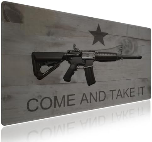 AR-15 Gun Large Mouse Pad, Come and Take It Rustic Grey Wooden Desk Mat