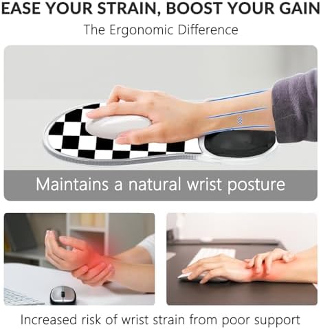 Gel Mouse Pad with Wrist Rest for Mouse Ergonomic Mouse Wrist Rest Non-Slip Silicone Checkered Plaid Black and White Mousepad with Wrist Support for Computer Desk Gaming Laptop Home Office Desk Supply