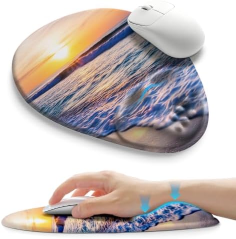Palm-Rest and Wrist-Hugging Mouse Pad Wrist Rest, Ergonomic Wrist Support with Curve Fitting Cushioned Memory Foam for Carpal Tunnel Pain Relief, 9.9 x 8.3 Inch, Sunrise Beach