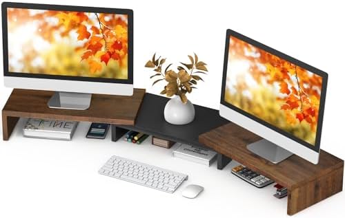TAVR Dual Monitor Stand Riser, Wooden Computer Monitor Stand for 2 Monitors