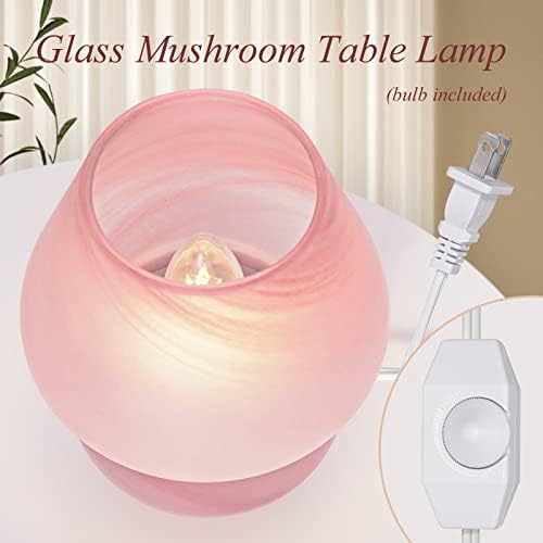 ONEWISH Mushroom Lamp Cute Table Lamp for Bedroom Nightstand Soft Light Pink, Small Glass Nightlight Stepless Dimmable Desk Lamp for Dining, Living, Nursery, Vanity, Home Decor Lamp for Girls Women