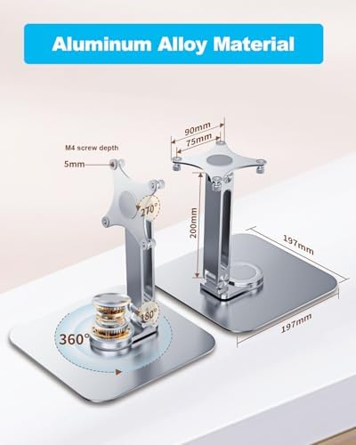 75x75mm VESA Monitor Mount Stand, M4 Anti-Loss Screws, Aluminum Alloy Base, Fits 7"-18" Small Portable Monitors, Silver Foldable Lay Flat Monitor Stand (Not Fit 100x100mm Vesa)