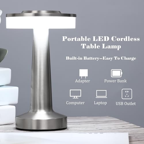 Riakrum 1 Pcs LED Cordless Table Lamp Bulk Rechargeable,Silver