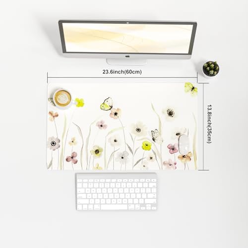 Faux Leather Large Mouse Pad, Office Desk Mat, 23.6"x13.8", Butterflies