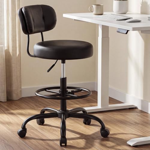 Homkdom Drafting Chair with Dual-Layer Back, PU Leather Black