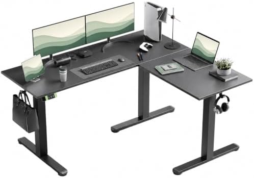 Claiks 59''*51.2'' L Shaped Standing Desk Adjustable Height, Black