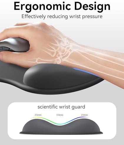 eulps Mouse Pad with Gel Wrist Rest, Ergonomic Comfortable Computer Wrist Support for Laptop, Pain Relief Mousepad with Non-Slip PU Base for Office & Home (Black)