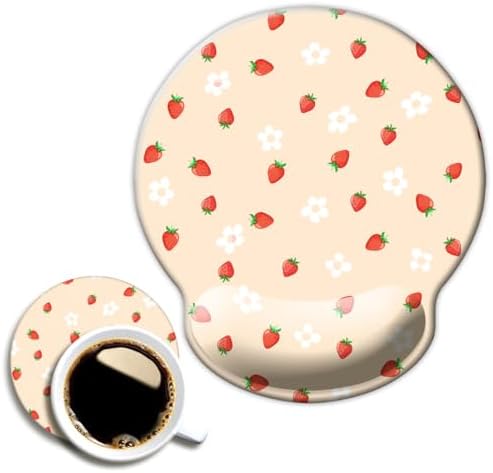 Ergo Comfort Gel Wrist Rest Mouse Pad-Ergonomic Office Mousepad with Wrist Support-Non-Slip, Design Desk Accessories Mat for Home&Game Decor Girly Strawberry
