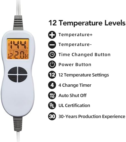 26" x 35" Flannel Neck&Shoulder&Back Heating Pad with 12 Temperature Settings& Countdown Timer,Pain Relief for Back/Neck/Shoulders/Menstrual Pain(Light Blue)