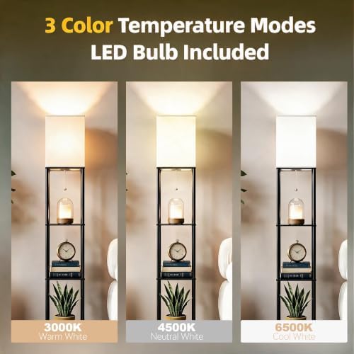 Floor Lamp with Shelves for Living Room, 3-Tier Corner Shelf Lamp