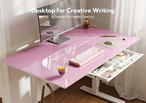 INNOVAR Glass Standing Desk with Drawers 48×24 Inch Morandi Powder