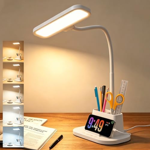 BOHON Desk Lamp for Home Office Desk Light with USB-C Charging Port White