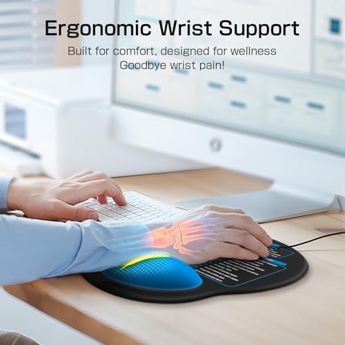 Mouse Pad with Wrist Rest - Ergonomic Memory Foam Excel Office Shortcut
