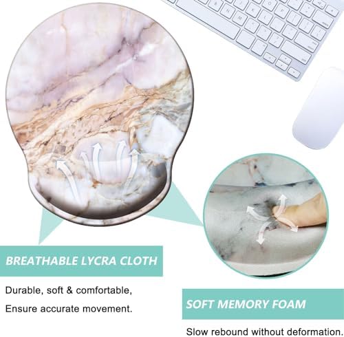 Mouse Pad with Wrist Support, Ergonomic Mouse Pad with Memory Foam Wrist Rest Cushion, Non-Slip Rubber Base Gaming Mice Pad for Home Office Computer Laptop, White Marble