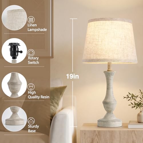 Luvkczc Table Lamp Set of 2, 19" Cottage Core Resin Bedside Lamps