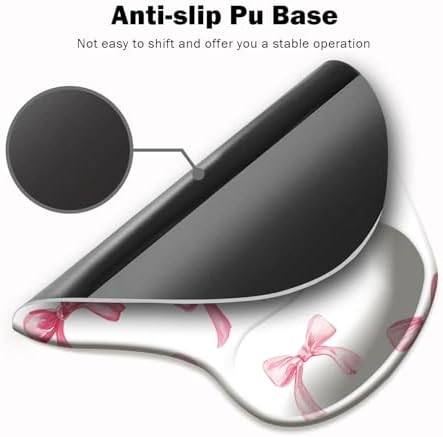 Ergonomic Mouse Pad with Wrist Support,Cute Mouse Pad with Wrist Rest and Coaster Set,Office Supplies Non-Slip Mouse Pads for Desk, Non-Slip Comfortable,Pink Bow