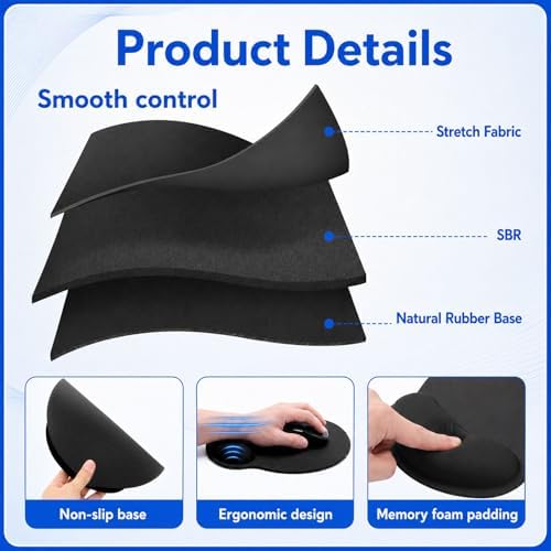 Sabary 12 Pack Ergonomic Mouse Pad with Wrist Rest Gel Memory Foam Nonslip Base Comfortable Computer Mouse Pad for Computer Office Gaming Pain Relief Wrist Support (9.8 x 9 Inches Black)