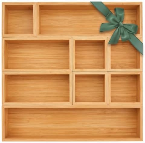 MapleGrace Bamboo Drawer Organizer Set, 9 PCS Wood Storage Organizers
