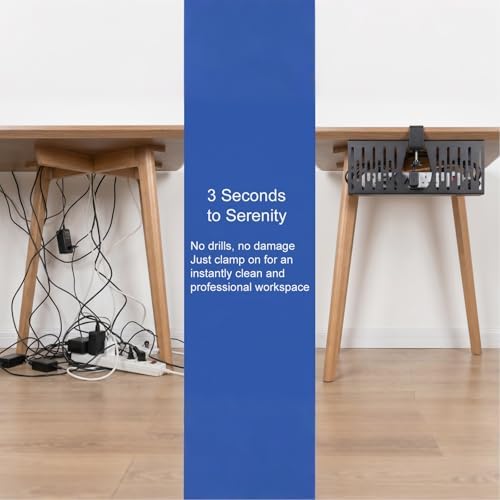 Under Desk Cable Management Tray, Cord Organizer for Desk Cable Management Tray Under Desk with Clamp for Home Office, Standing Desk(1Pack，Black)