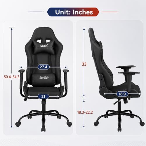 Gaming Chair Office Chair Desk Chair with Lumbar Support Headrest Armrest Task Rolling Swivel Ergonomic E-Sports Adjustable PC Gamer Chair Black