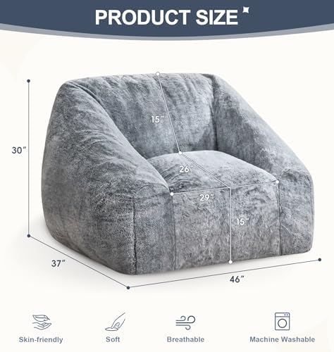 Hobestluk Bean Bag Chair Plush Accent Chair Armrest Living Room Adult Grey