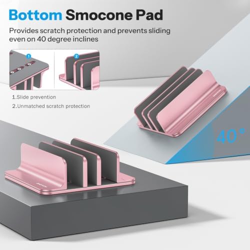 OMOTON 3-Slot Multiple Vertical Laptop Stand, Fits MacBook, Rosegold