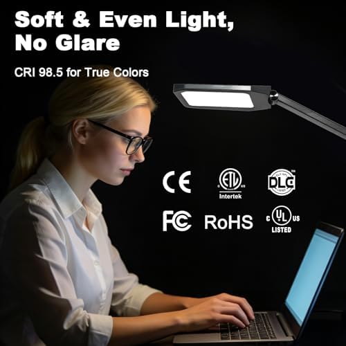 Pro LED Desk Lamp with Remote Control, Eye-Caring CRI95+ Dimmable Light, 3000K–6000K Adjustable Color Temperature, Flexible Angle, Clamp or Base Mount, for Home Office, Reading & Video Calls, 2 Pack