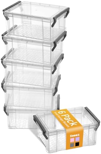 Sooez 6 Pack Small Plastic Containers with Lids, 6.4" x 4.4" x 2.7"