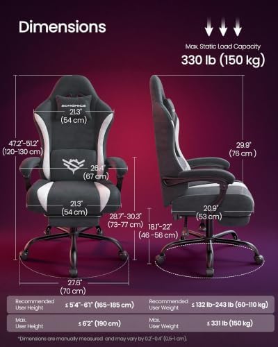 SONGMICS Gaming Chair, Ergonomic Computer Desk Chair with Footrest