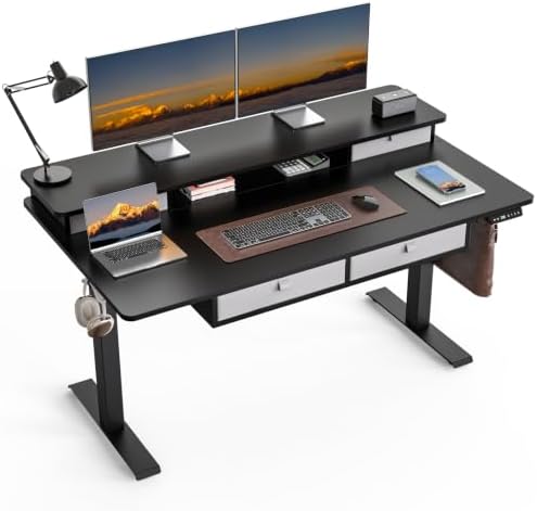 55 x 30 Inch Electric Standing Desk with 4 Drawers, Classic Black