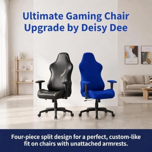 Deisy Dee Gaming Chair Cover, 4-Piece Stretch Computer Chair Slipcover with Armrest Cover, Universal Polyester Spandex Washable Chair Protector for Racing Office Reclining Chair