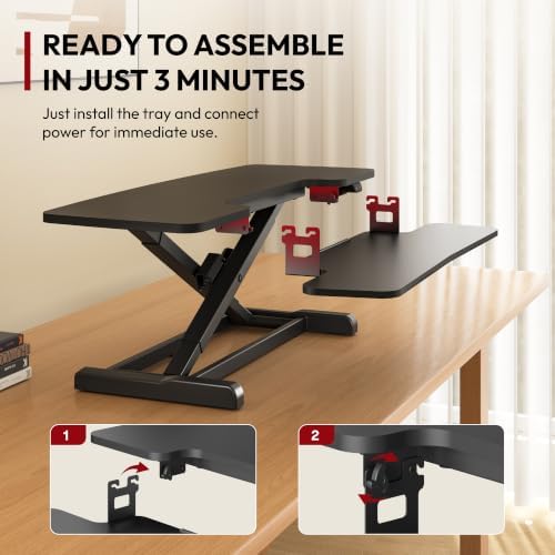 SANODESK 40" Electric Standing Desk Converter， Height Adjustable Riser for Office Home,Dual Monitor and Laptop Workstation with Large Keyboard Tray, Black Color