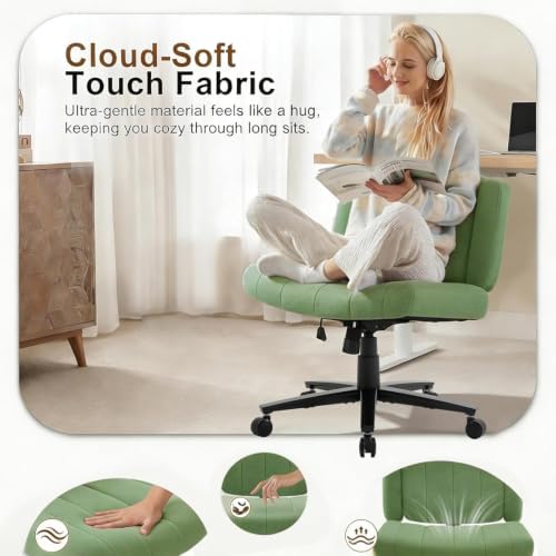 Vigosit Criss Cross Office Chair, Plush Oversized for Cross-Legged Sitting, Adjustable Arms & 360° Swivel Casters - for Home Office, Study, Gaming, Vanity, Comfortable Computer Chair(Green)