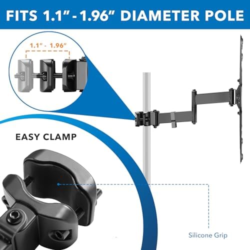 Mount-It! TV Pole Mount, Full Motion Universal TV Bracket, VESA 75x75 to 400x400, Fits TVs and Monitors 32" - 55", Clamp Fits Poles from 1.1" to 1.96", Extendable Arm, for POS, Trade Shows, Gazebo