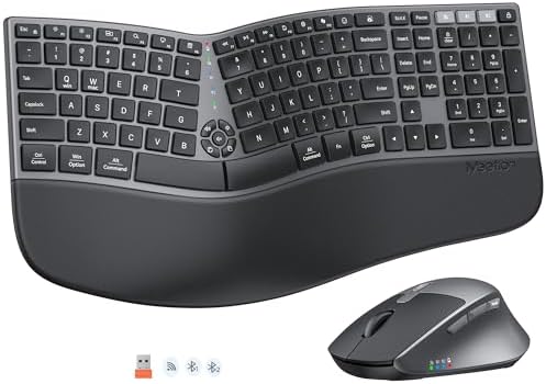 MEETION Ergonomic Keyboard and Mouse, Split Curved 2.4G/Bluetooth Keyboard
