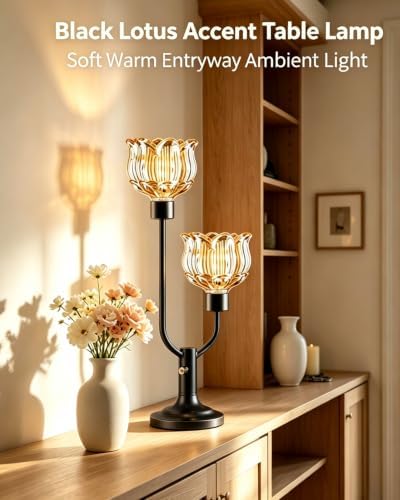 Lightdot Nightstand Lamps Set of 2 Flower Amber Glass Table Lamp Dimmable