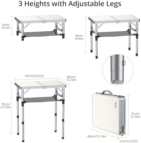 Anbte Folding Camping Table, 24"X 16" Adjustable Height Small Folding Table