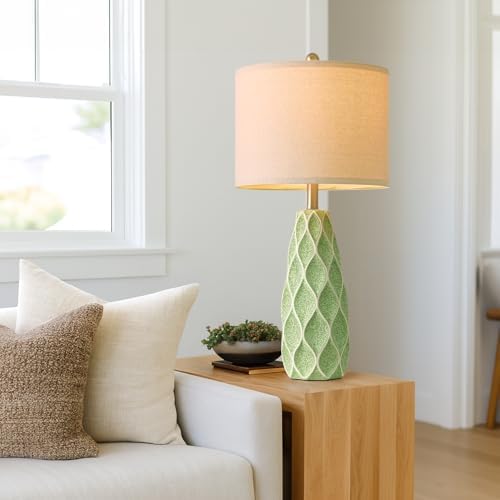 Ceramic Table Lamps Set of 2, 27.5" Green Lamps for Bedroom Living Room