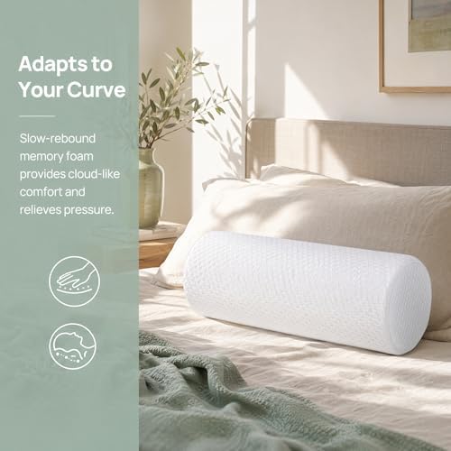 Bogey's Antidote Neck Roll Pillow for Pain Relief Sleeping, Cervical Memory Foam Cylinder Pillow,Travel Bolster Pillow for Bed for Side Sleepers Back Sleeper,15.7 * 6 * 6 inch (White Grid)