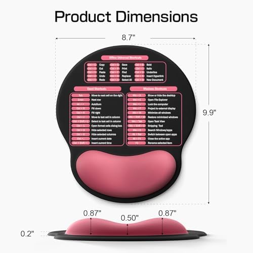 Mouse Pad with Wrist Rest - Ergonomic Memory Foam Excel Office Shortcut