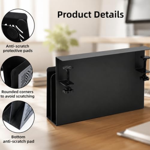 AVLA Desk Side Storage Organizer, 2 Tier No Drill Under Desk Laptop Holder, Steel Clamp On Desk Shelf With Magnetic Pen Box, Hanging Mount File Holder for Office, Fits Flat Table Edge 0.4" to 2"