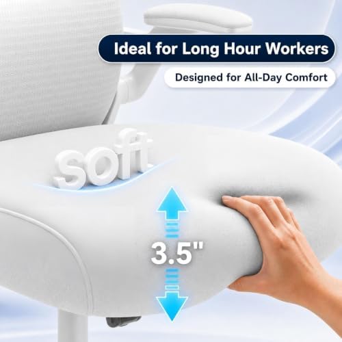 Ergonomic Office Chair for Long Hours and Back Pain Relief, Space-Saving Design with Adjustable Lumbar Support, Flip-Up Arms, 3D Headrest, Tilt & Rock, 330 LBS, White/Gold