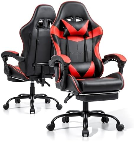 Gaming Chair with Footrest and Lumbar Support, Height Adjustable Chair with 360°Office Desk Chair,Heavy Duty 330lbs Computer Chair for Adults