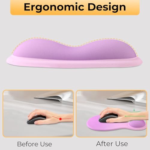 Gel Mouse Pad with Wrist Support, Ergonomic Mousepad with Wrist Rest, Gaming Mouse Pad with Soft Cushion & Non-Slip PU Base & Concave Design & Pain Relief, for Home Office Computer, Purple Gradient