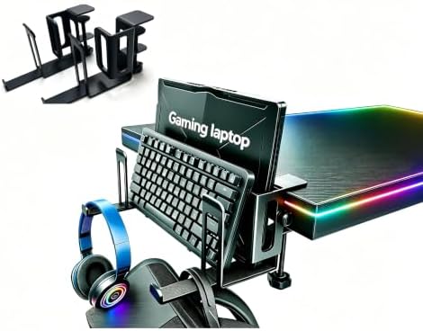 Clamp-on Vertical Gaming Laptop Stand, Desk Side Storage Notebook Holder