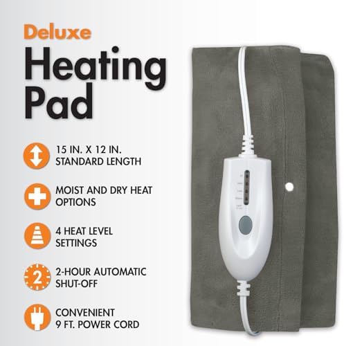 TheraCare Deluxe Moist & Dry Heating Pad, 12" x 15", Gray