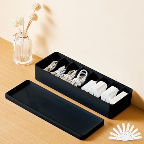 Tatuo Cord Organizer Box with Lid, Black, 1 Pack