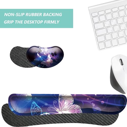 Keyboard Wrist Rest Mouse Wrist Support Set, Memory Foam Wrist Rest Pad for Computer Laptop Keyboard Mouse, Ergonomic Wrist Cushion Support for Typing Pain Relief, Gaming Home Office, Butterfly