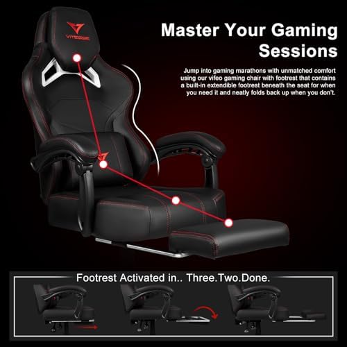 VITESSE Big and Tall Gaming Chair 400lb Weight Capacity with Footrest, Ergonomic Video Game Chair for Adults with Oversized Headrest and Lumbar Pillow, Computer Chair Gaming for Office