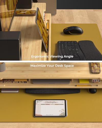42.5” Dual Monitor Stand with Phone & Tablet Holder Desk Shelf